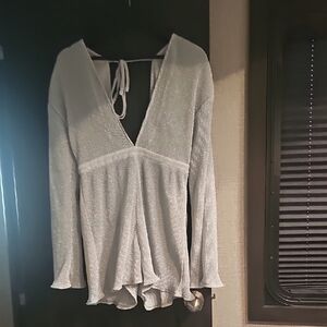 PrettyLittleThing Shimmering Silver V-Neck Jumpsuit